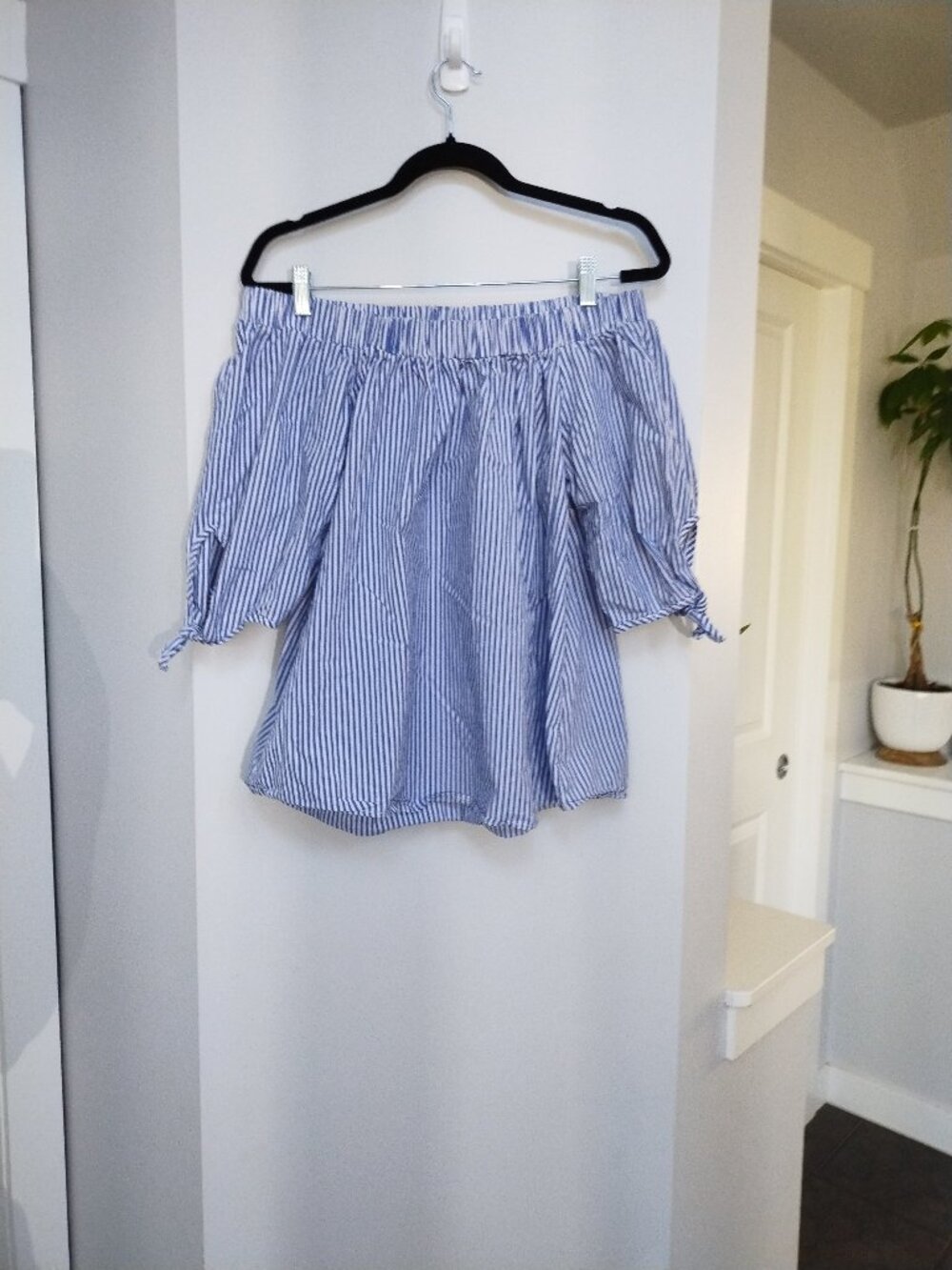 Off the shoulder striped and baggy top